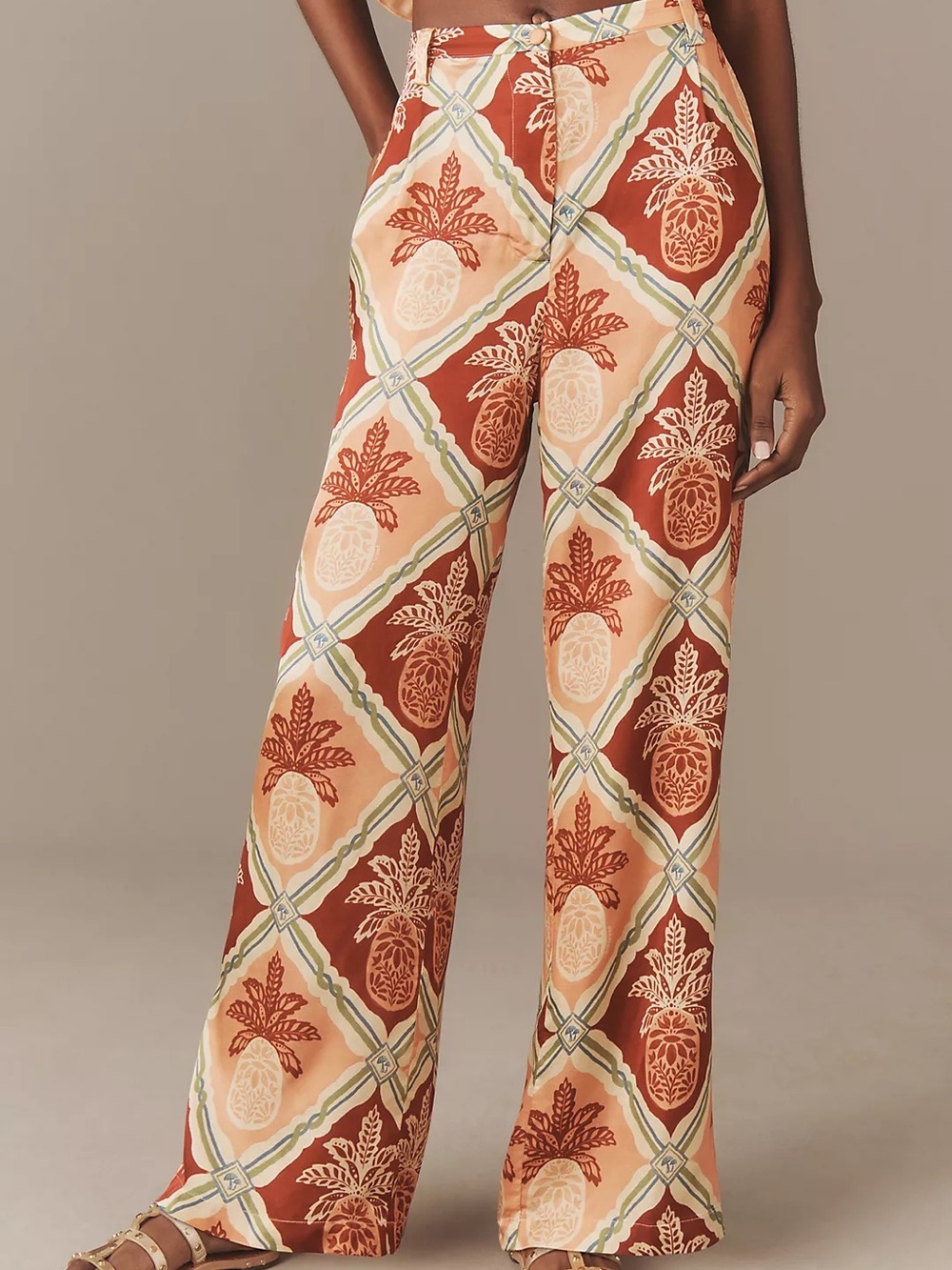 Farm Rio x Anthropologie Pineapple Satin Wide-Leg Pants